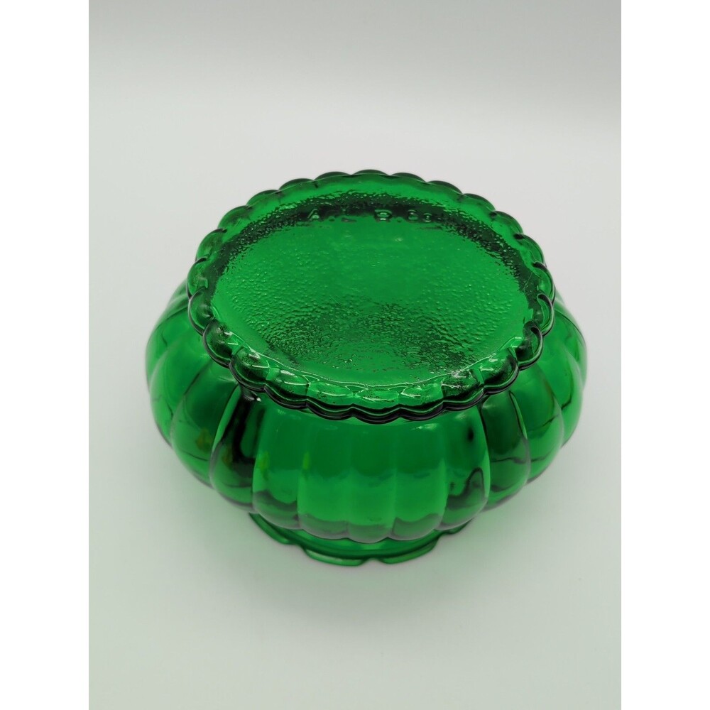 A.L.R. Co Ribbed Oval Vase Planter Emerald Green Depression Glass R-18 Vintage - Picture 3 of 6